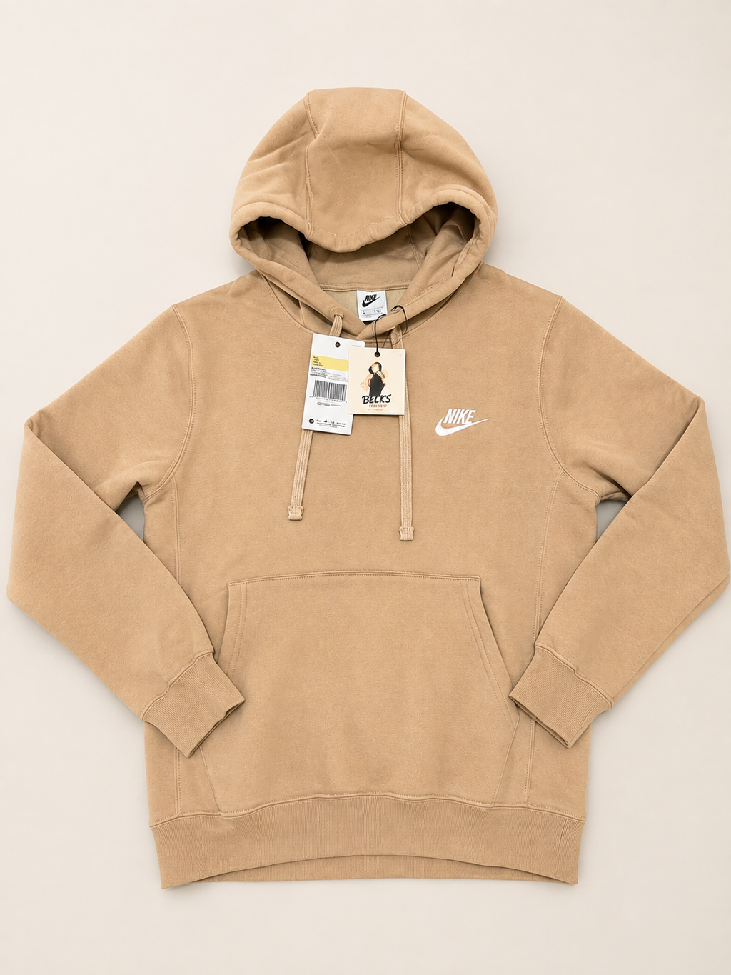 Nike Club Fleece Men’s Pullover Hoodie – Khaki – Cream - Small