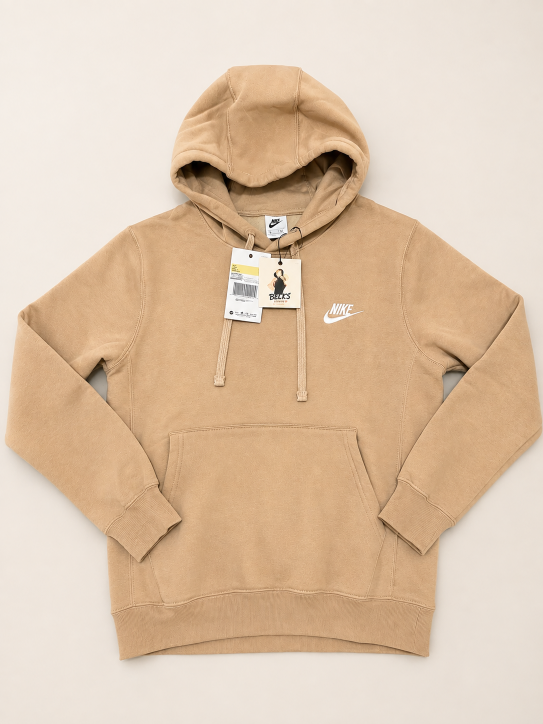 Nike Club Fleece Men’s Pullover Hoodie – Khaki – Cream - Small