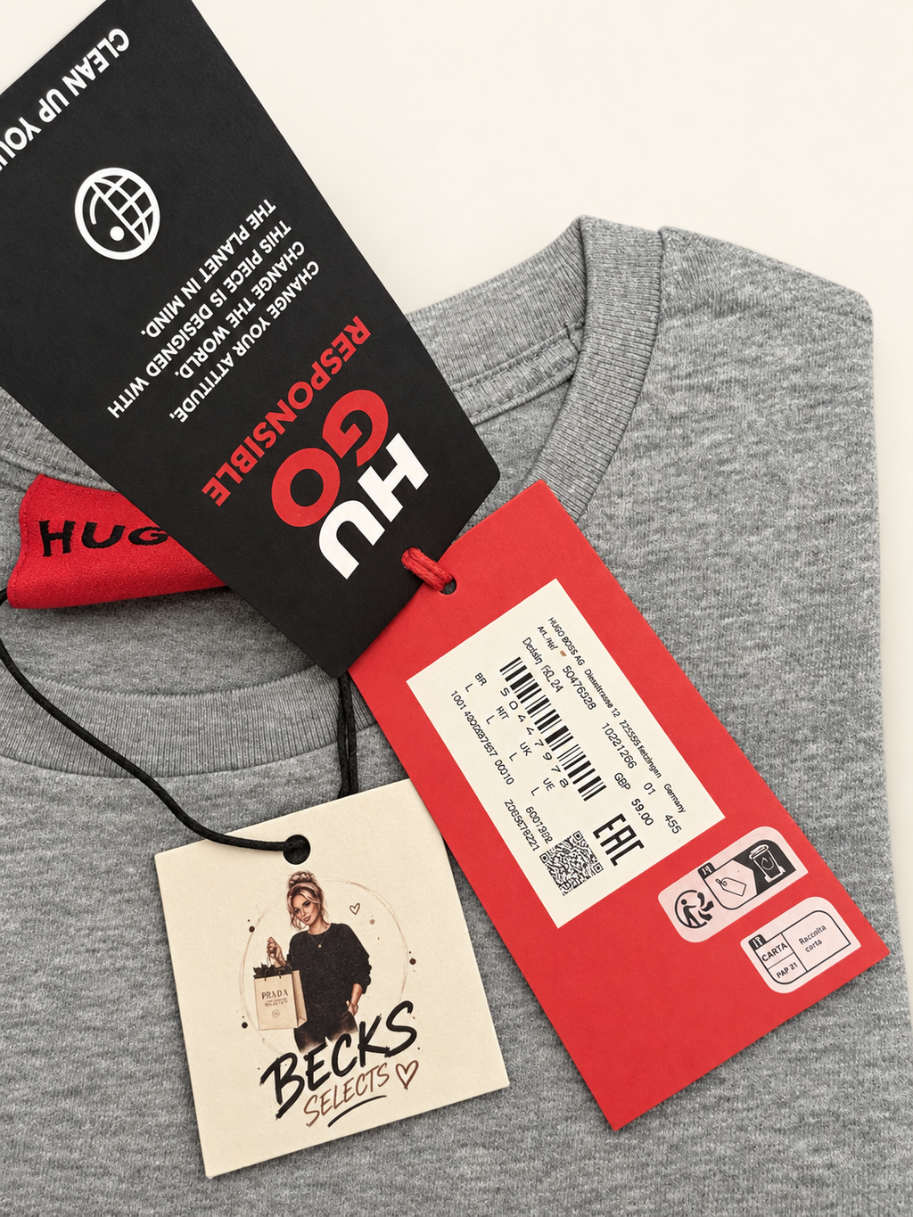HUGO Men’s Logo T-Shirt – Grey Marl