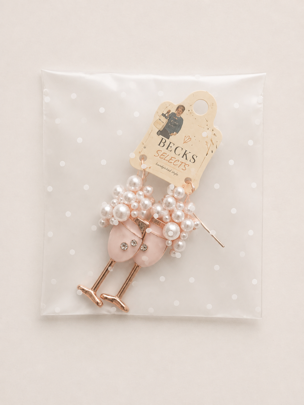 Rose Gold Pearl Champagne Glass Drop Earrings