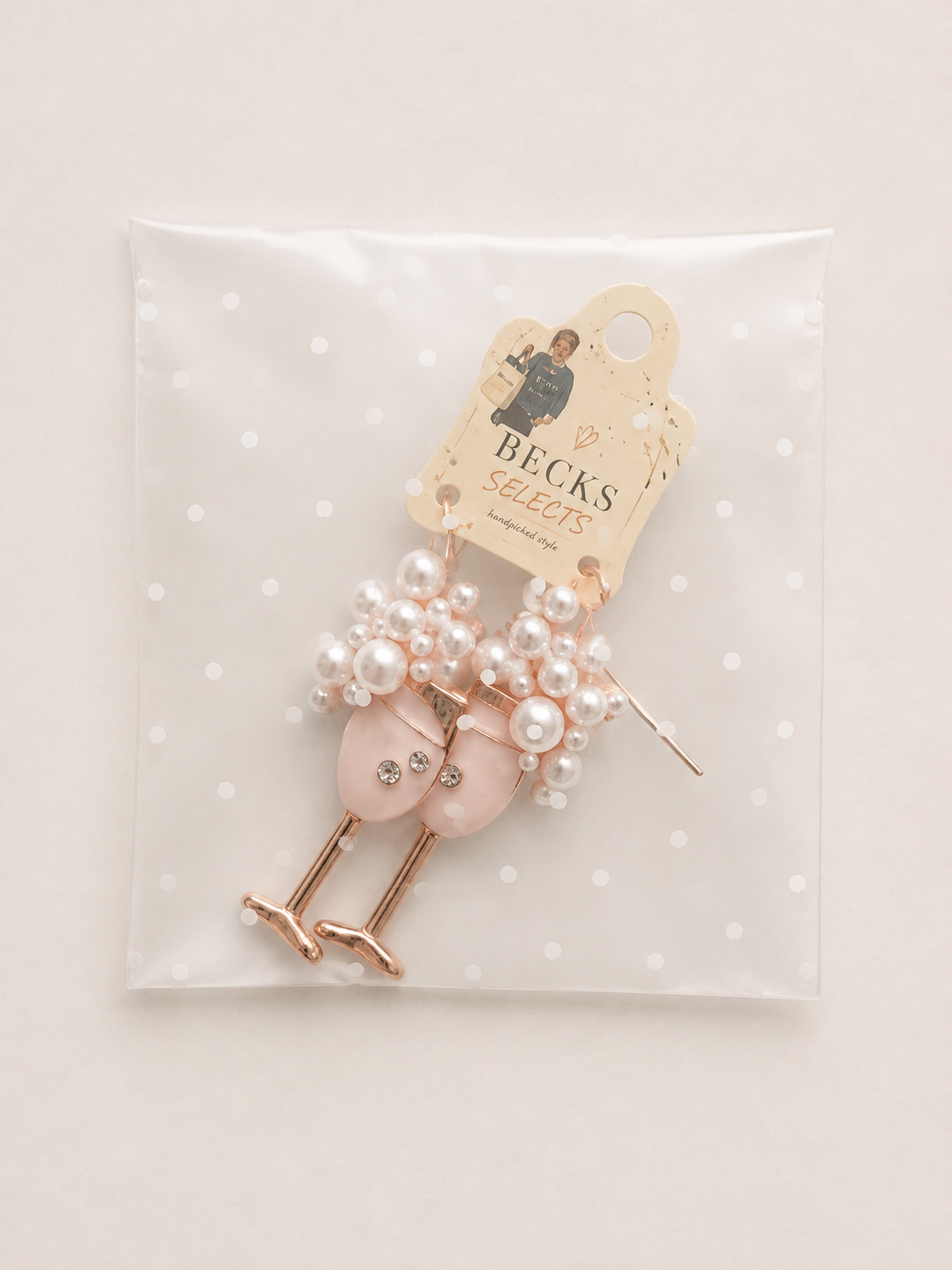 Rose Gold Pearl Champagne Glass Drop Earrings
