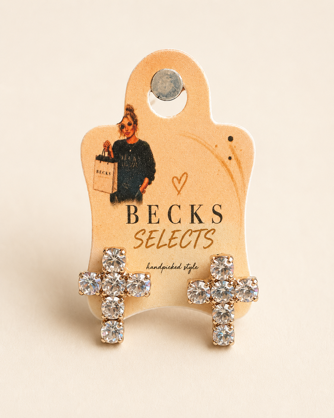 Gold Sparkle Cross Stud Earrings