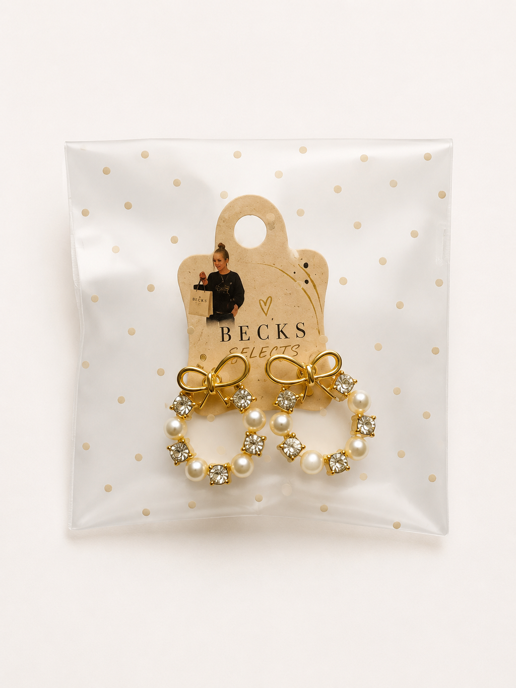 Gold Bow Pearl & Sparkle Hoop Earrings