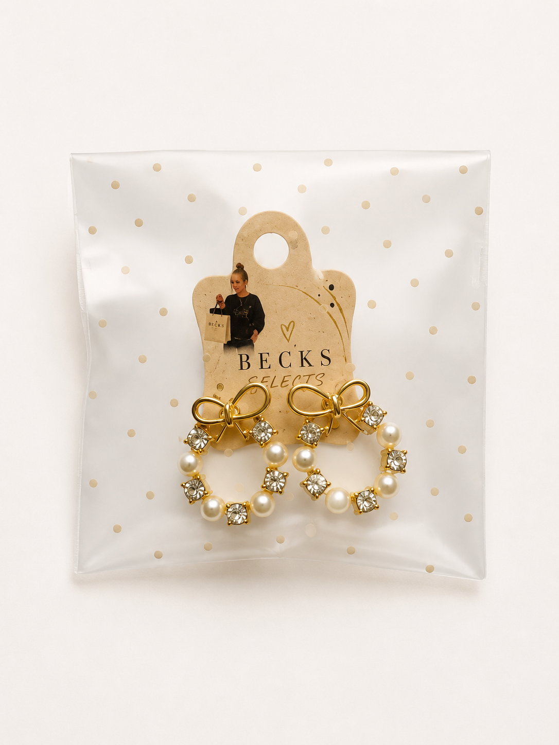 Gold Bow Pearl & Sparkle Hoop Earrings