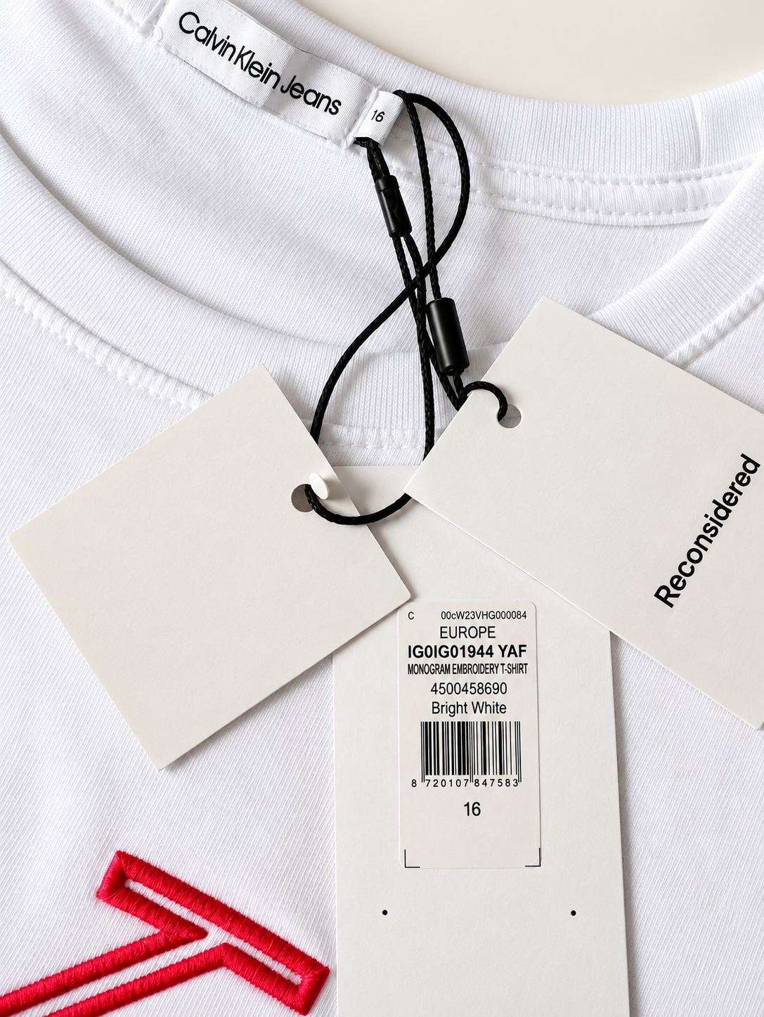 Calvin Klein Jeans Kids Monogram Embroidery T-Shirt – White – Age 16