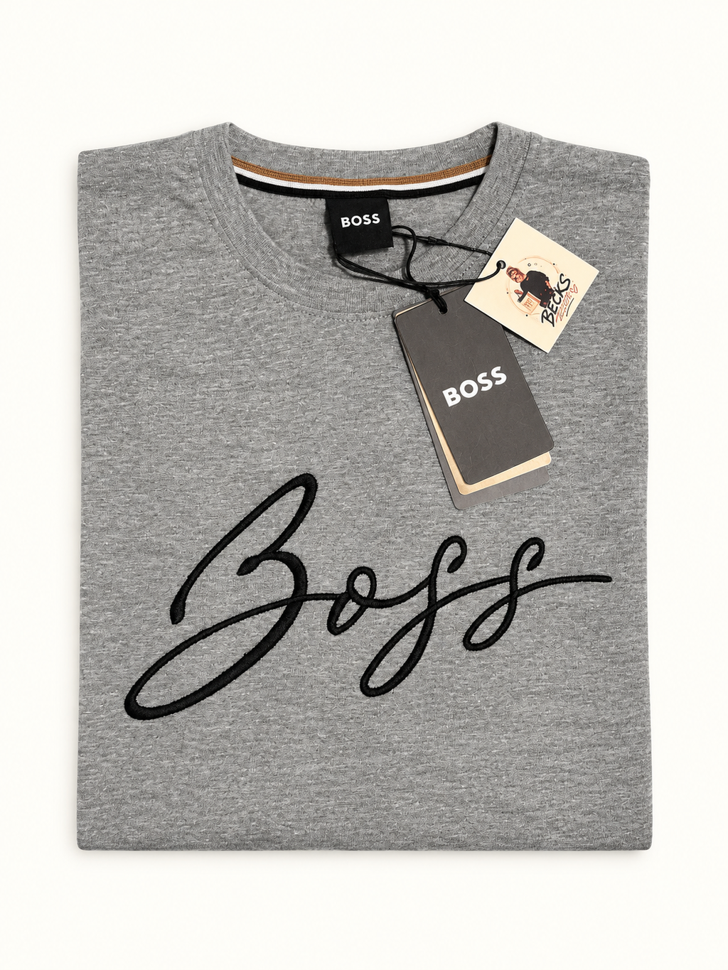 BOSS Tee 1 Script Logo T-Shirt – Grey – Medium