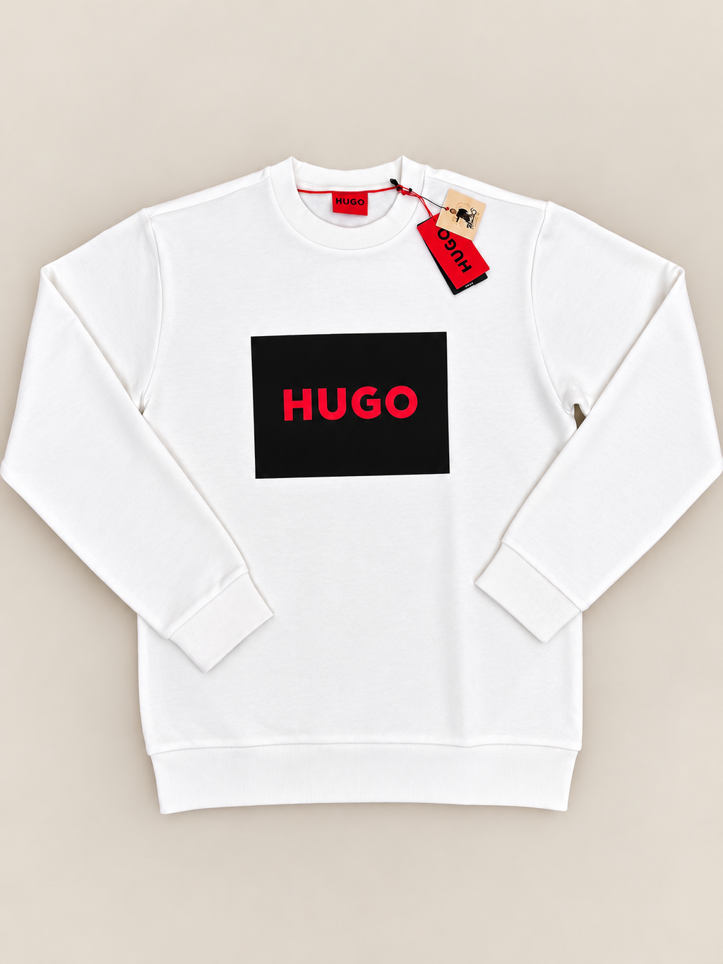 HUGO Men’s White Logo Sweatshirt – Large