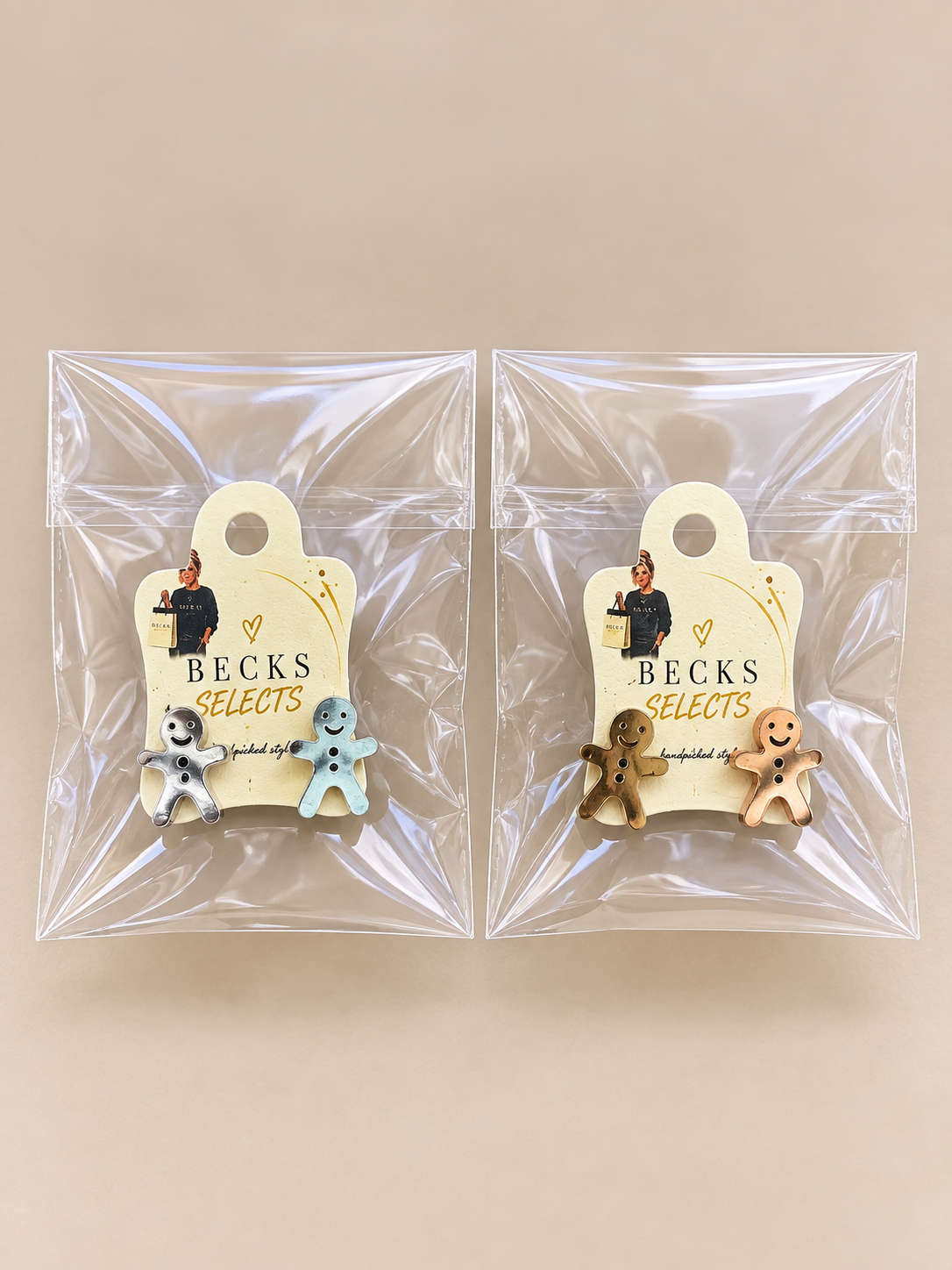Christmas Gingerbread Man Stud Earrings – Gold & Silver