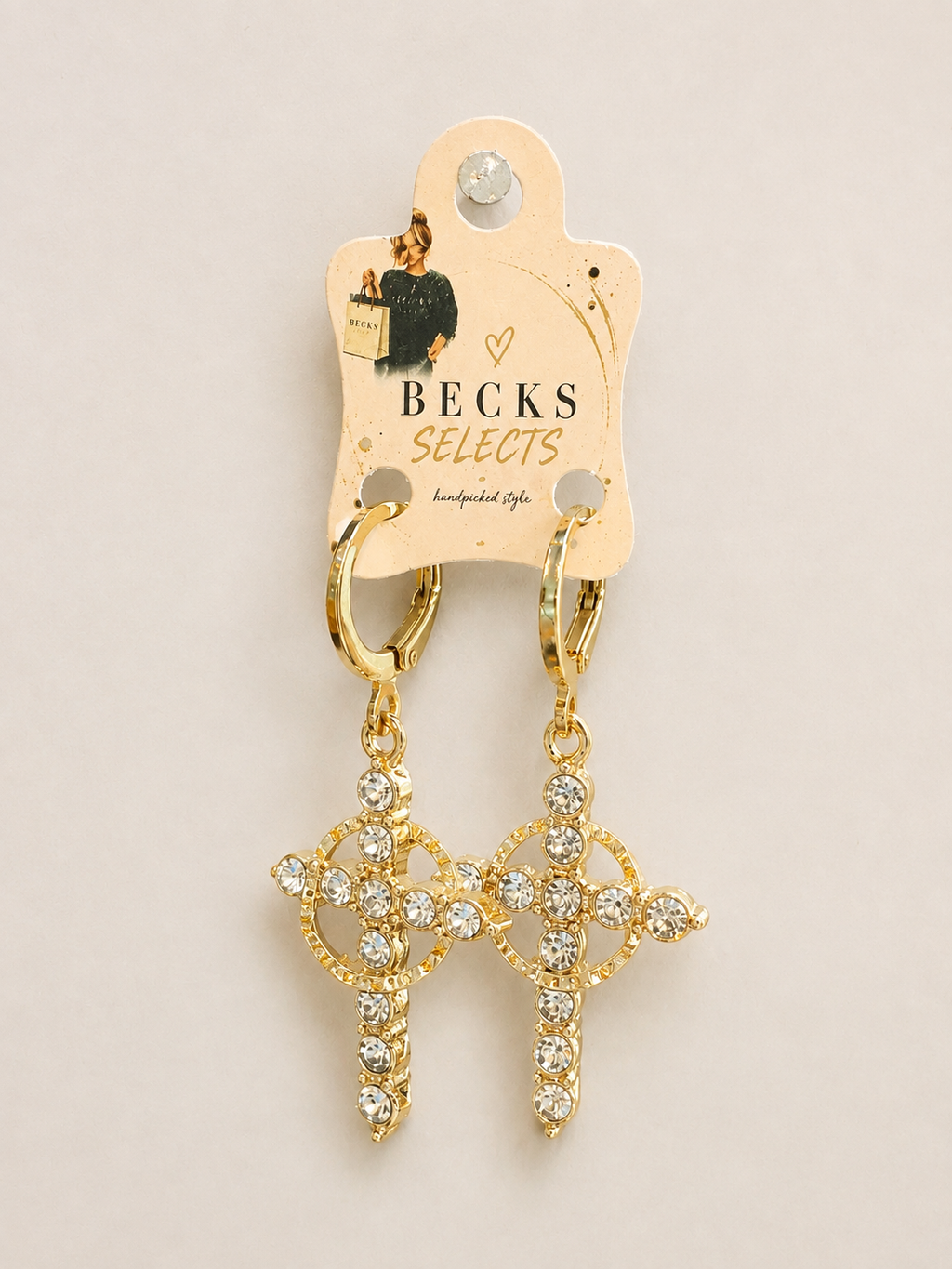 Gold Crown Cross Drop Earrings – Just £3
