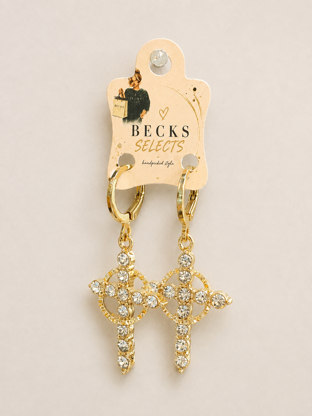 Gold Crown Cross Drop Earrings – Just £3