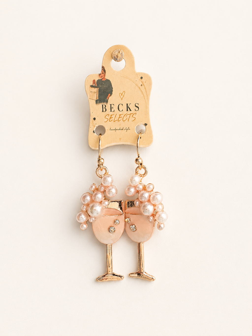 Rose Gold Pearl Champagne Glass Drop Earrings