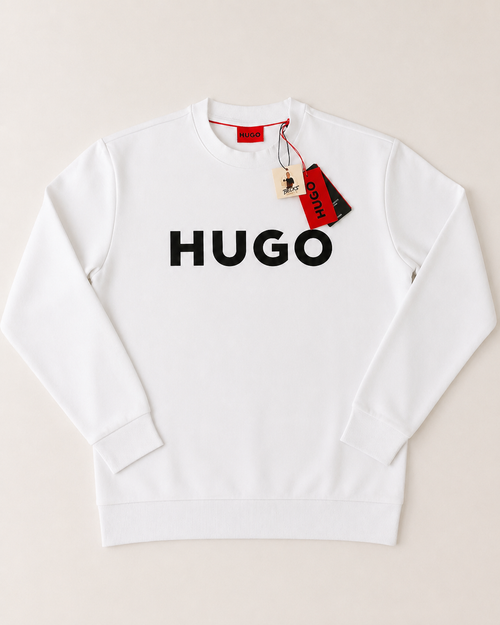 HUGO Logo Crew Neck Sweatshirt – White – Men’s Medium – Brand New with Tags