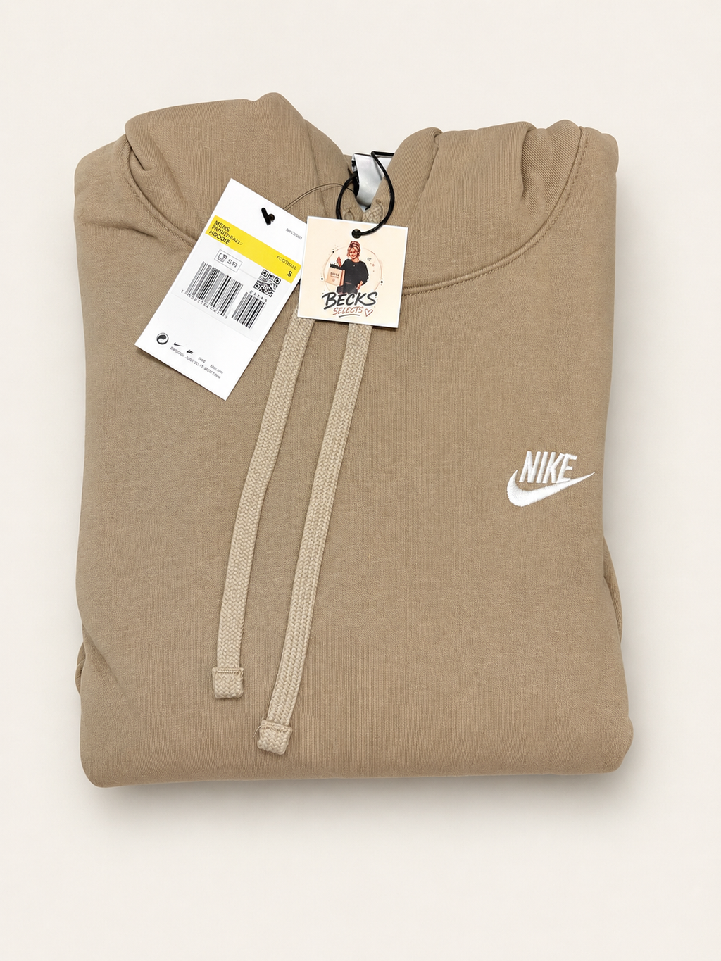 Nike Club Fleece Men’s Pullover Hoodie – Khaki – Cream - Small