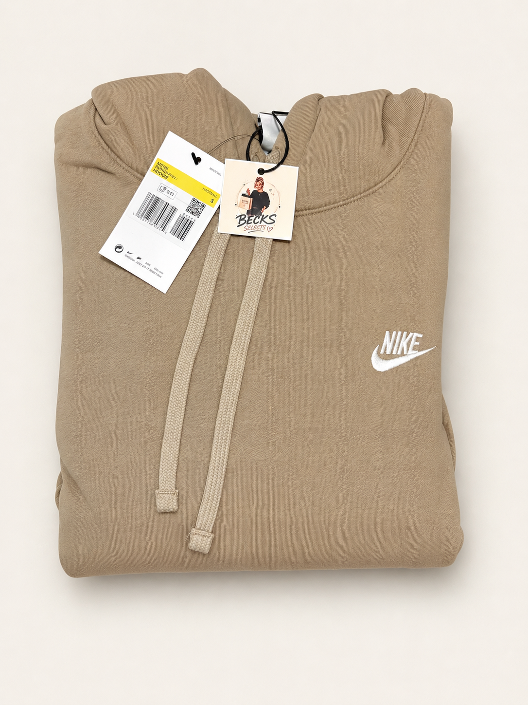 Nike Club Fleece Men’s Pullover Hoodie – Khaki – Cream - Small