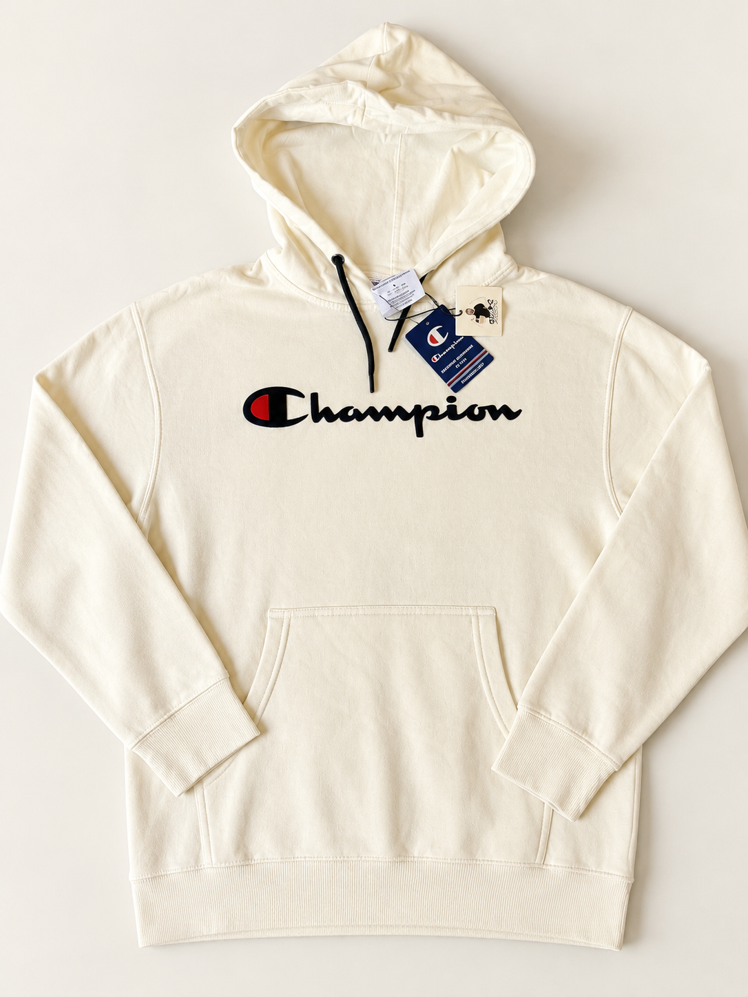 Champion Powerblend Logo Hoodie – Cream – Men’s Medium