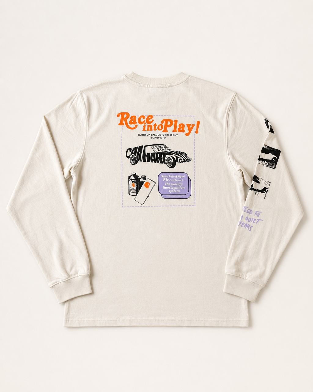 Carhartt WIP Racing Graphic Long Sleeve T-Shirt – Cream – Large