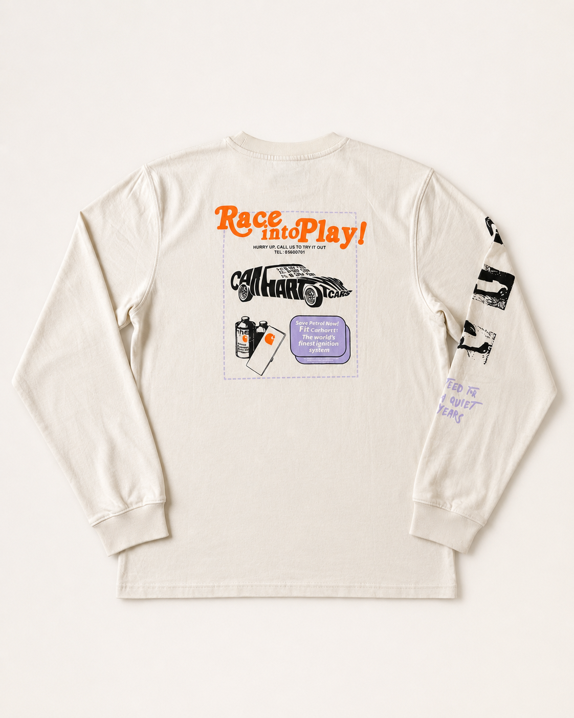 Carhartt WIP Racing Graphic Long Sleeve T-Shirt – Cream – Large