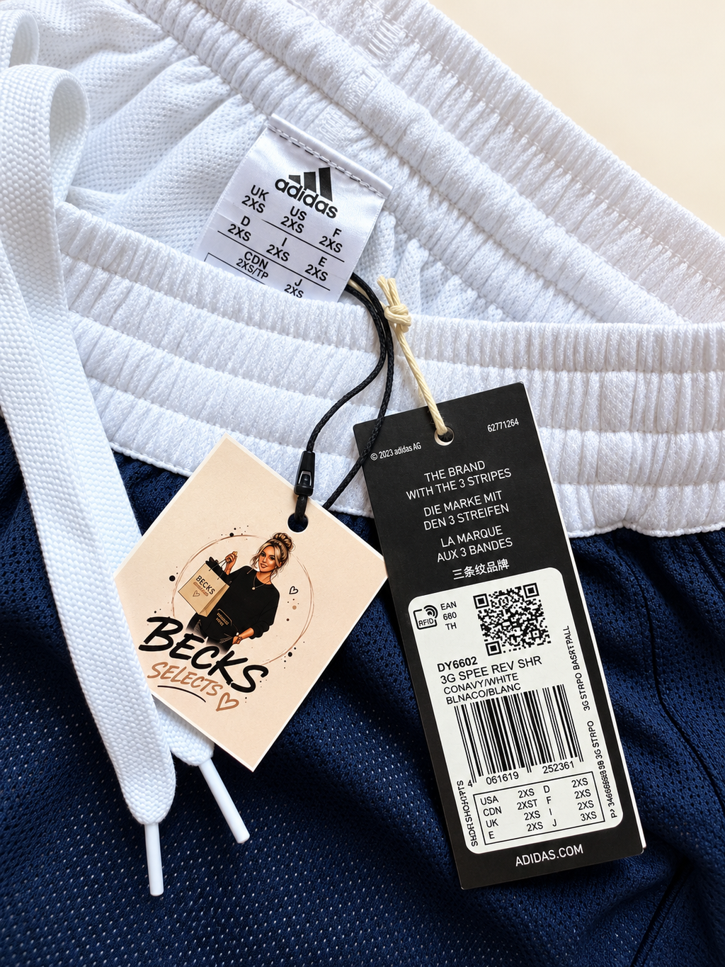 Adidas 3-Stripe Reversible Basketball Shorts – Navy & White – XXS