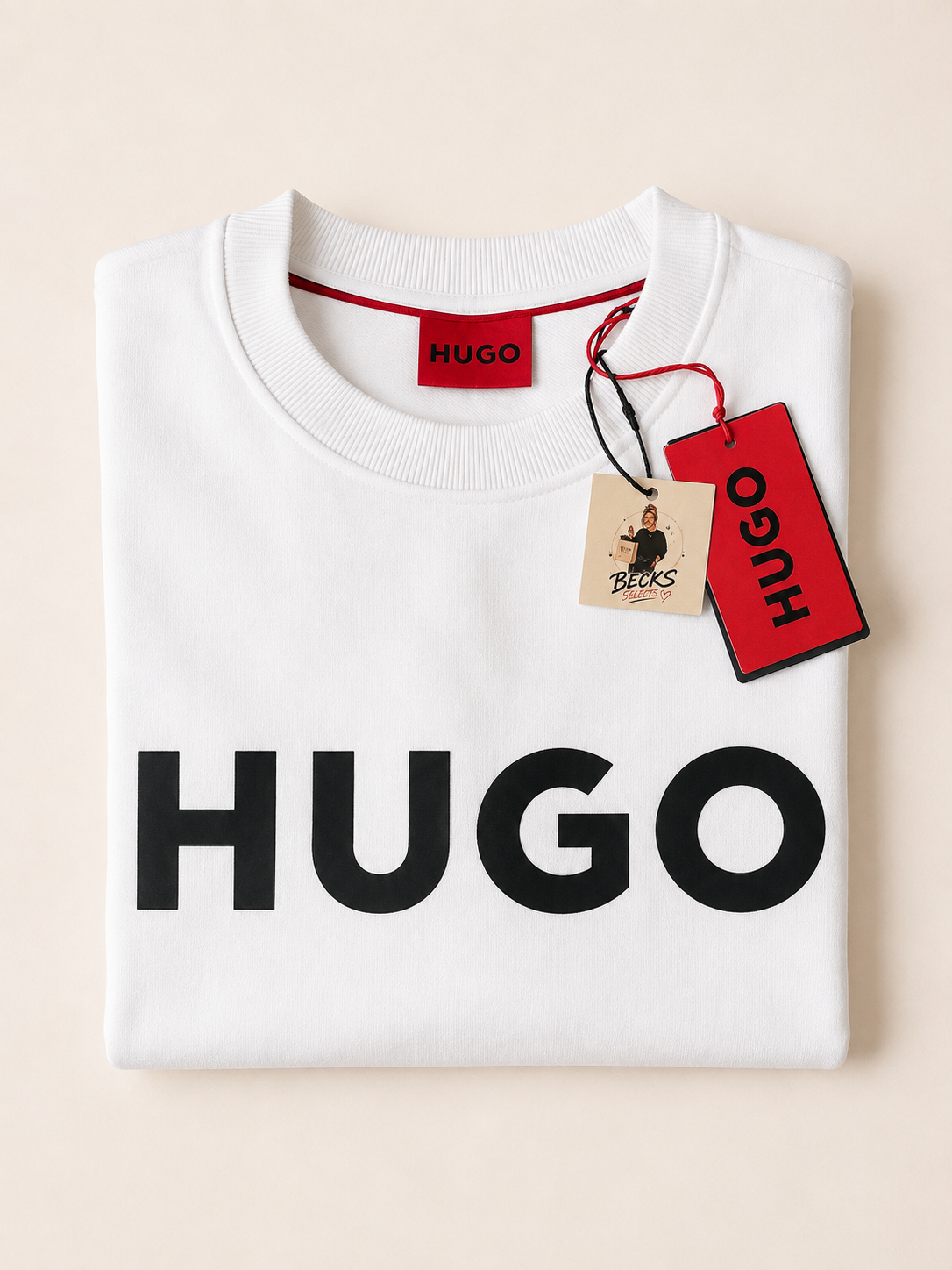 HUGO Logo Crew Neck Sweatshirt – White – Men’s Medium
