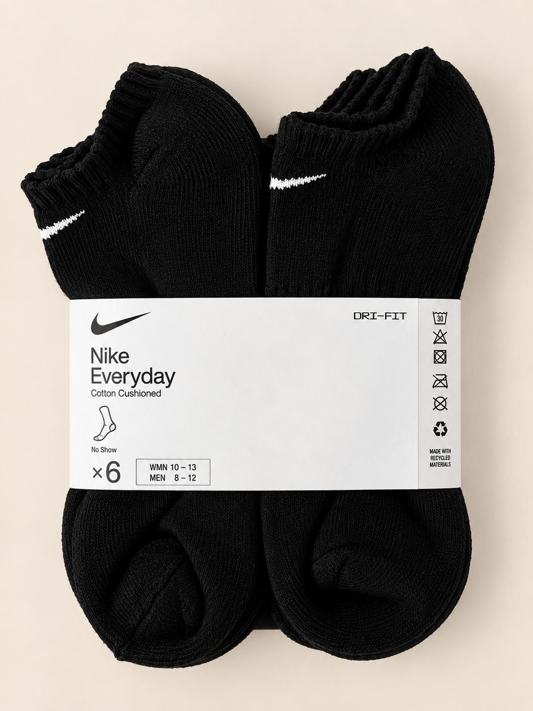 Nike Everyday Cushioned Dri-FIT No-Show Socks – Black – 6 Pack