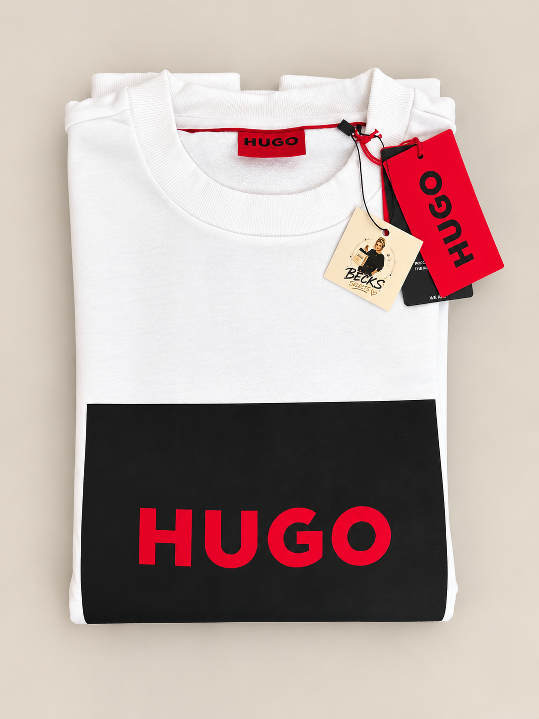 HUGO Men’s White Logo Sweatshirt – Large
