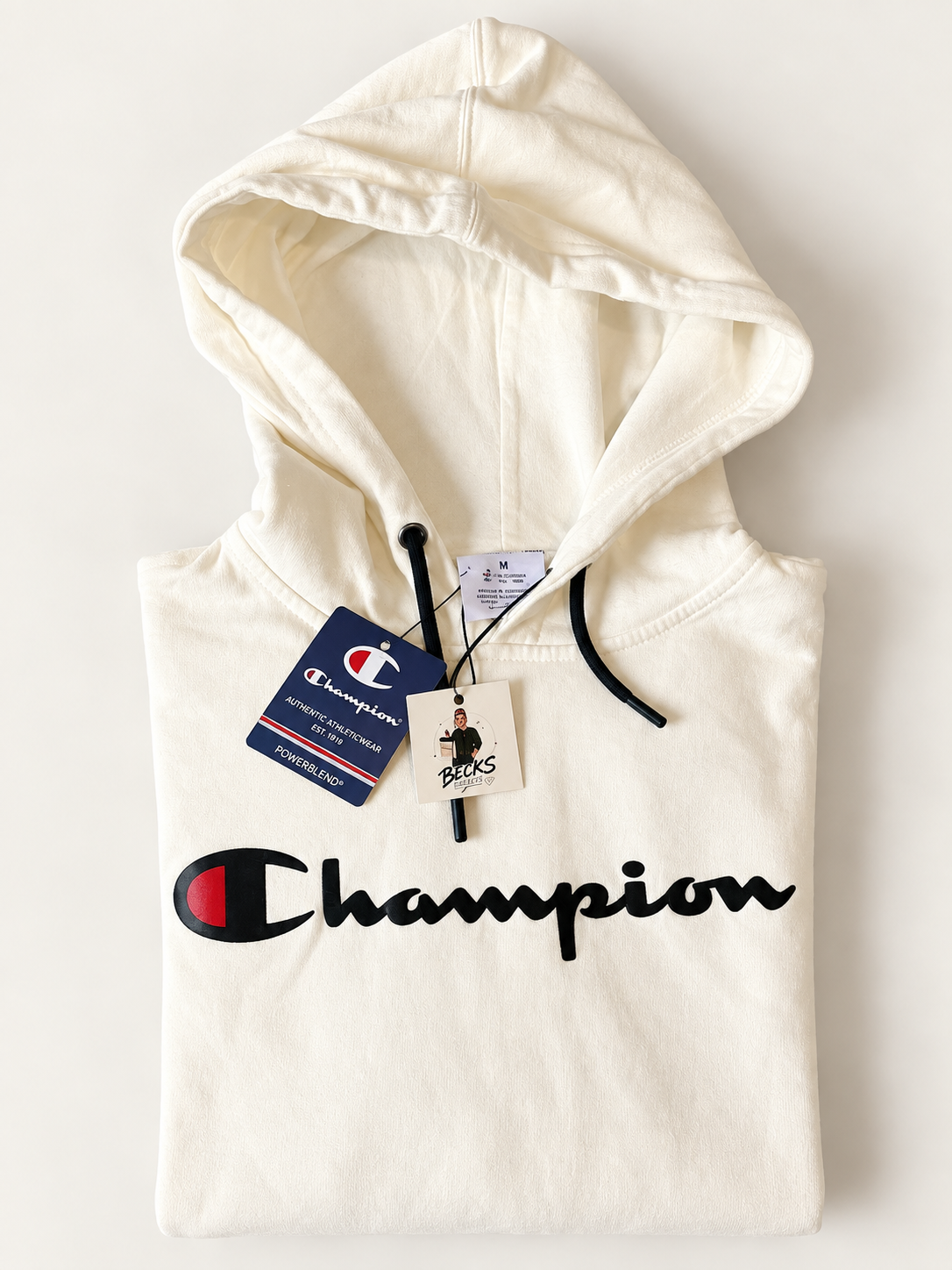 Champion Powerblend Logo Hoodie – Cream – Men’s Medium