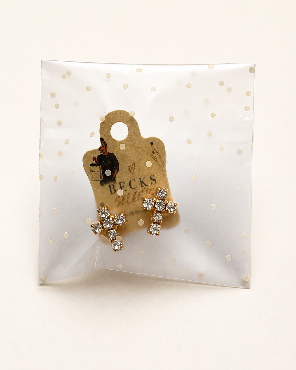 Gold Sparkle Cross Stud Earrings