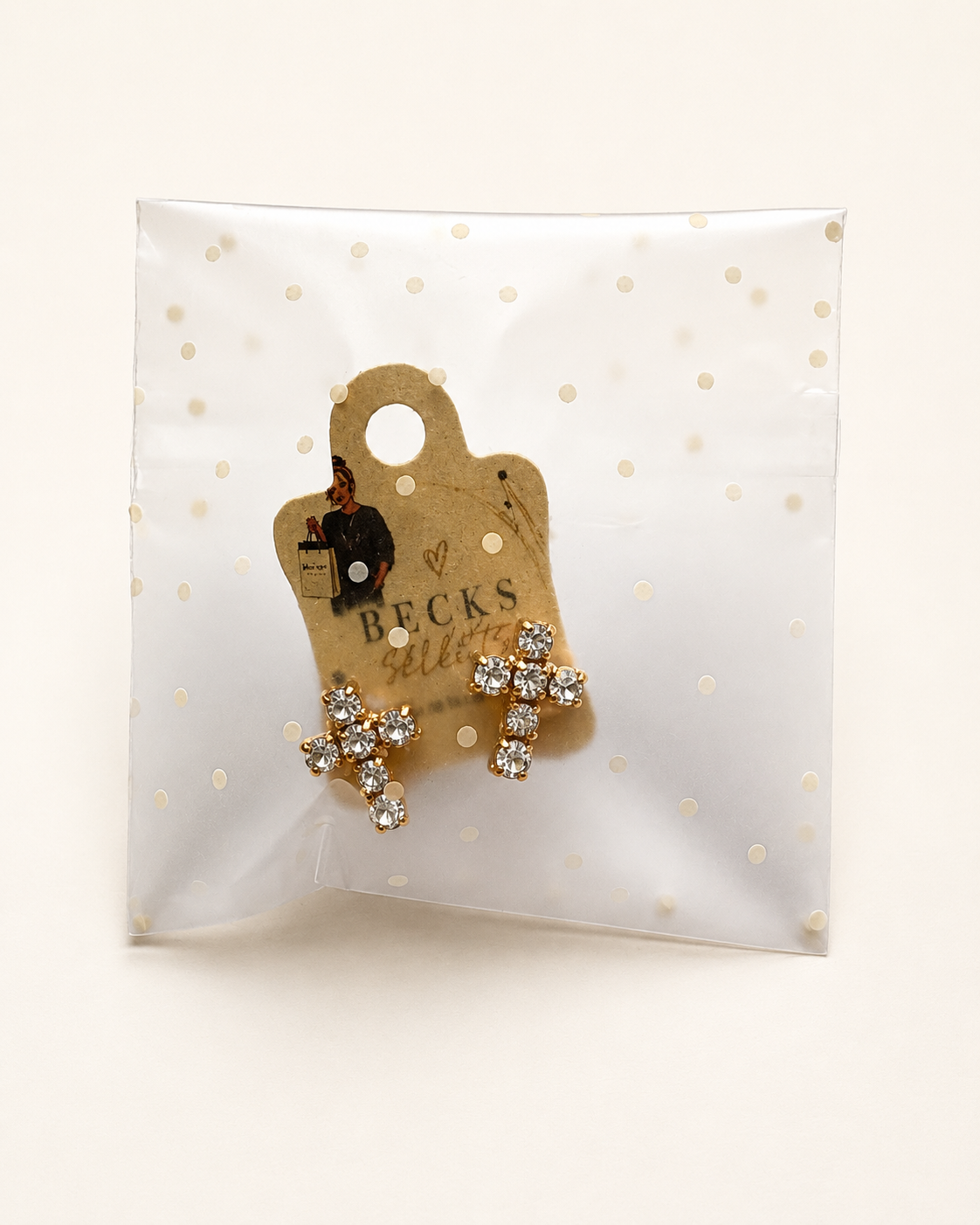 Gold Sparkle Cross Stud Earrings