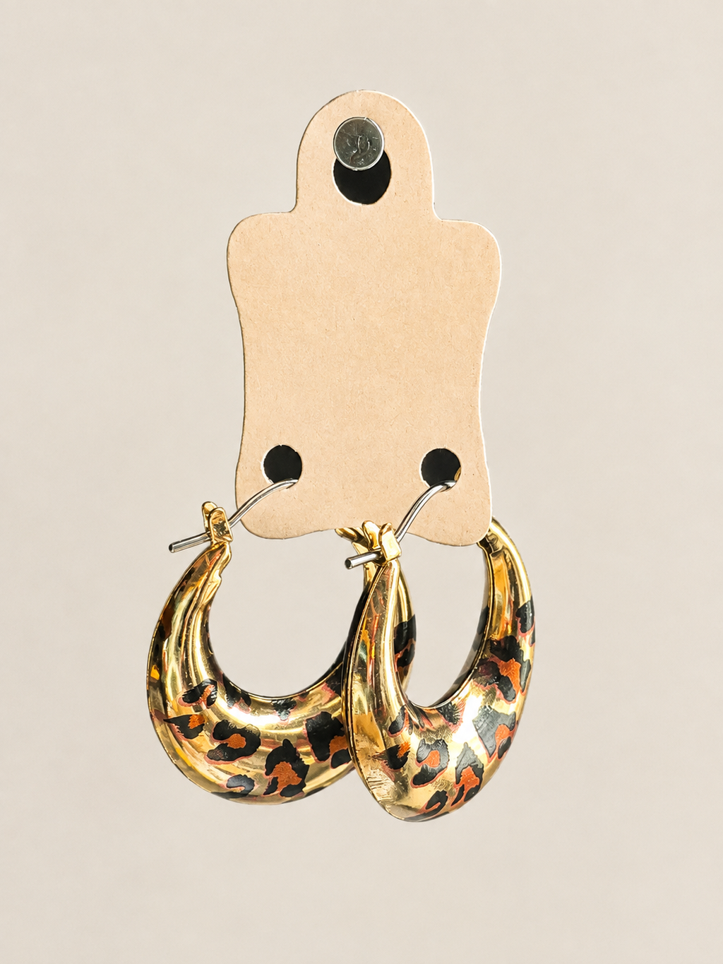Gold Leopard Print Chunky Hoop Earrings