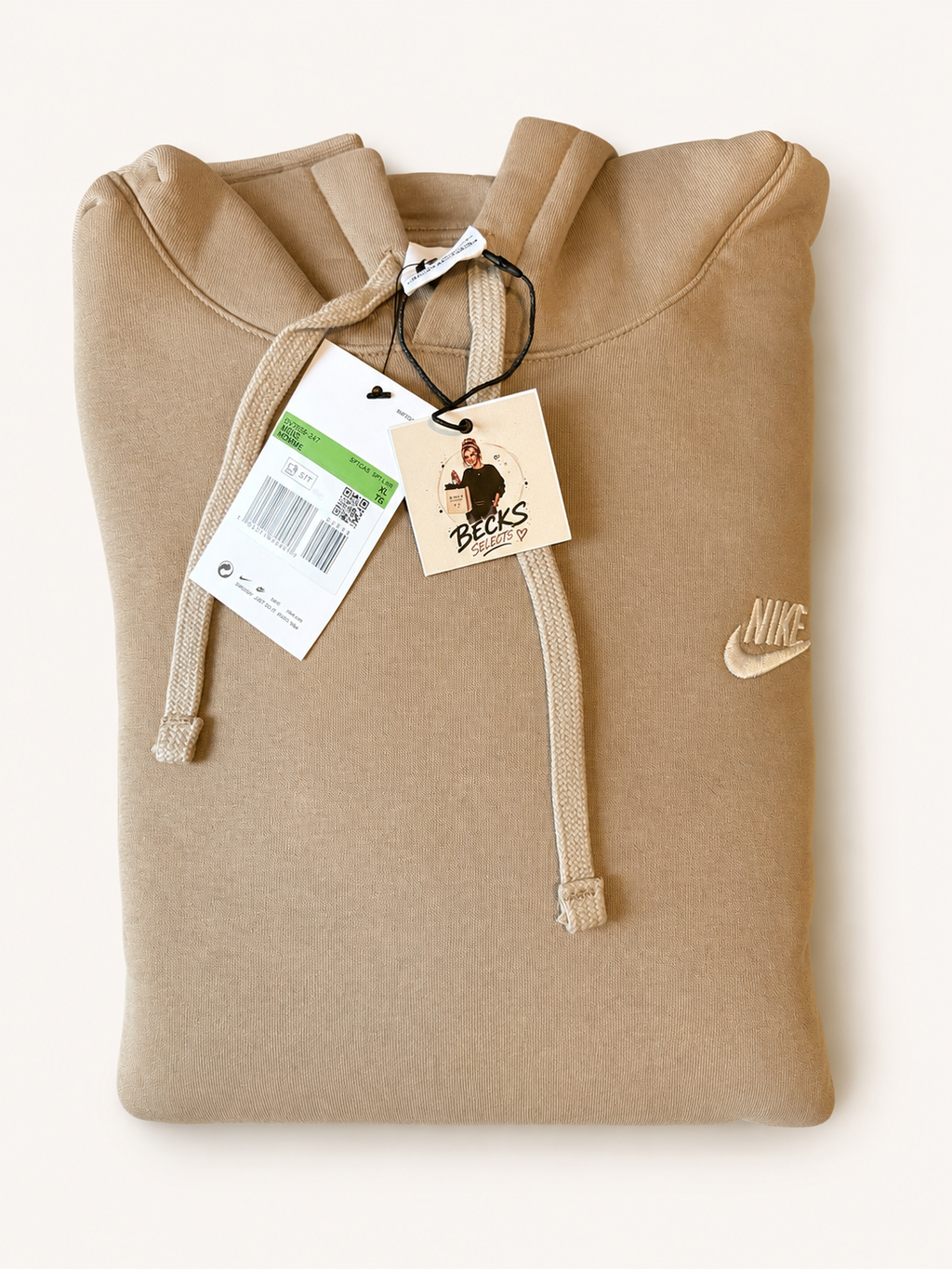 Nike Club Fleece Men’s Pullover Hoodie – Khaki – Cream - Small