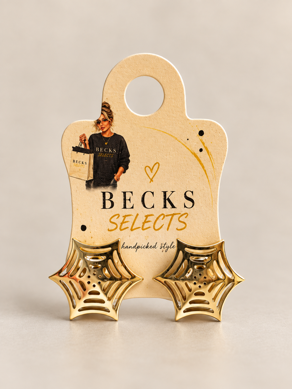 Gold Tone Spider Web Stud Earrings – Halloween Special