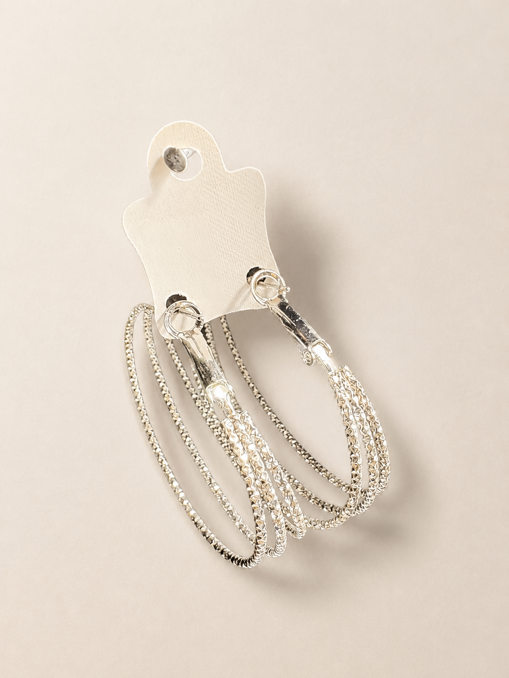 Silver Textured Multi Hoop Drop Earrings