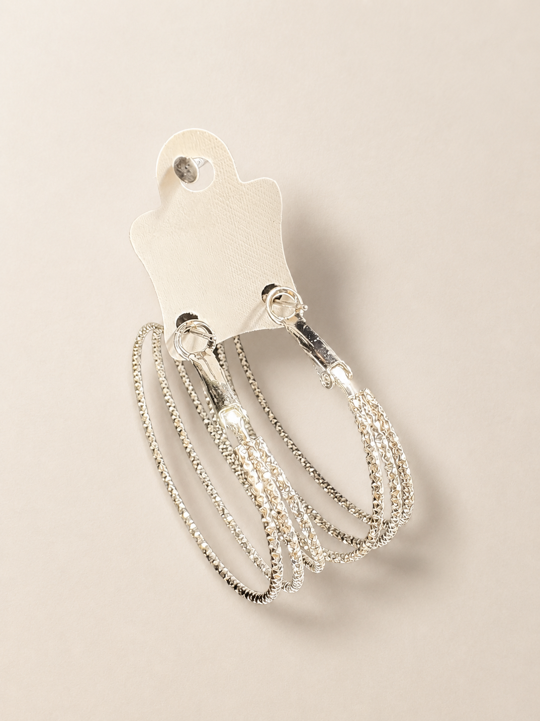 Silver Textured Multi Hoop Drop Earrings