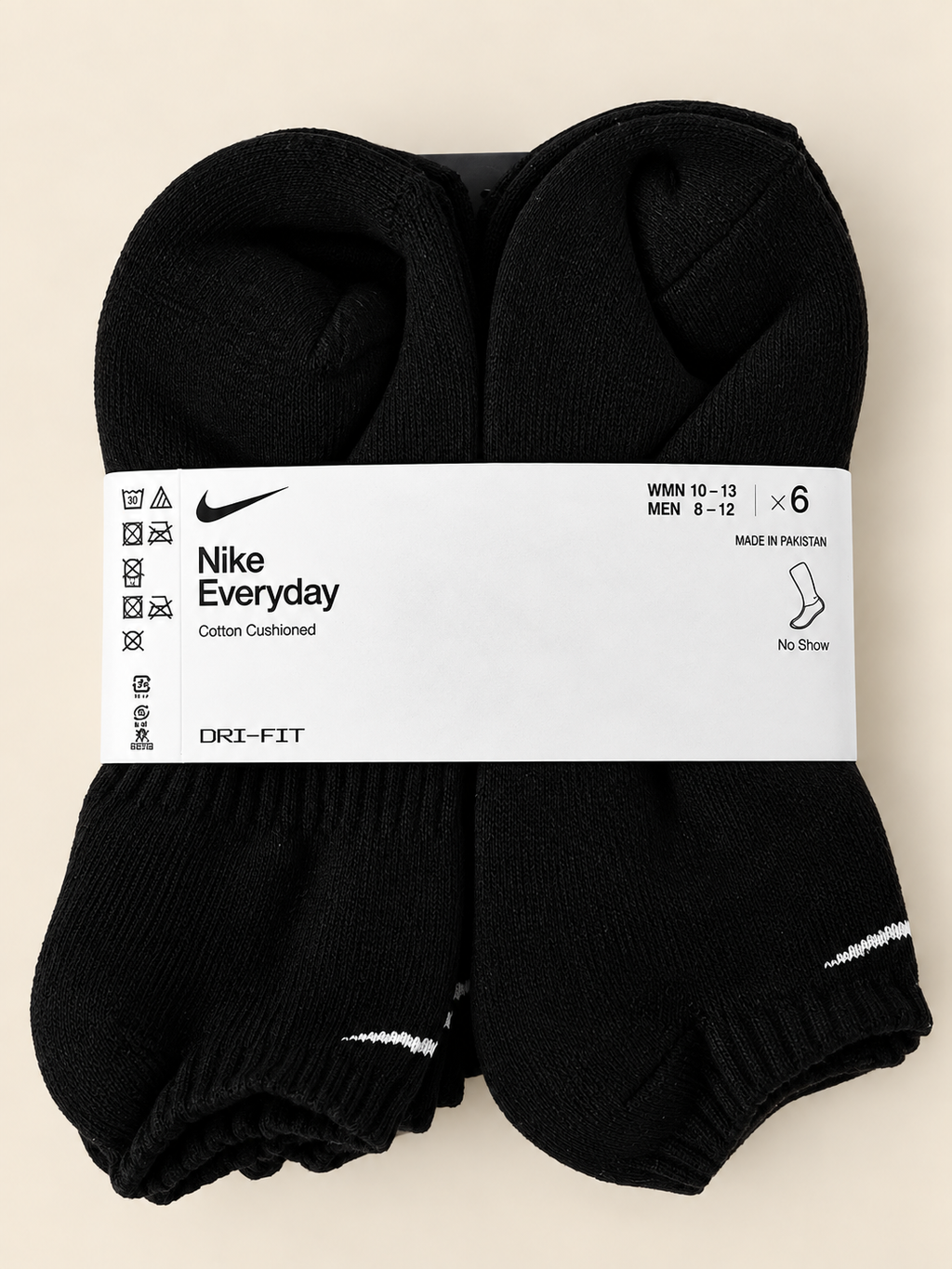 Nike Everyday Cushioned Dri-FIT No-Show Socks – Black – 6 Pack