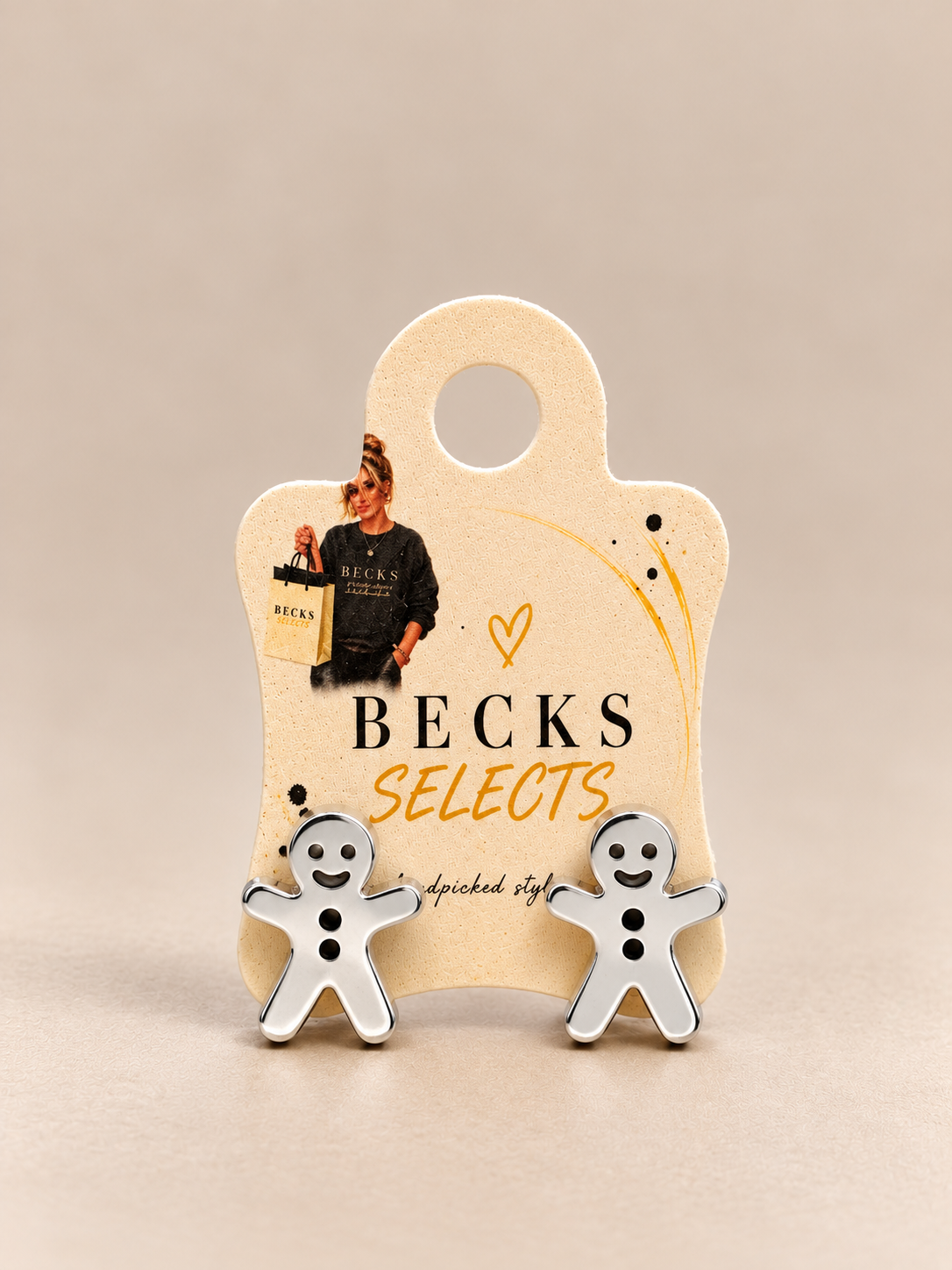 Christmas Gingerbread Man Stud Earrings – Gold & Silver