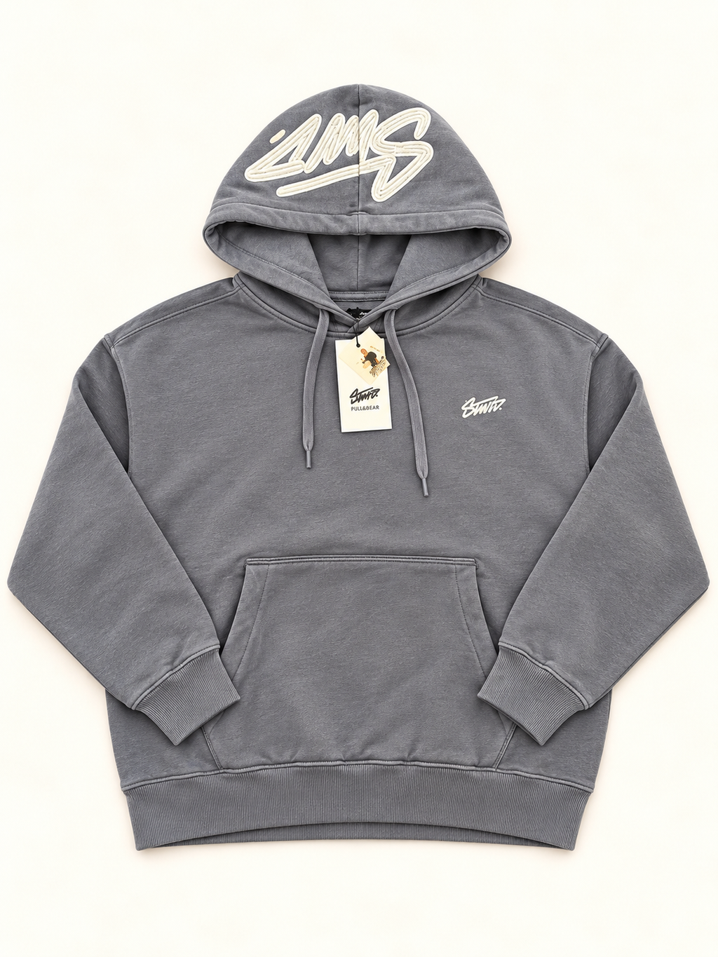 Pull&Bear STWD Grey Embroidered Logo Hoodie