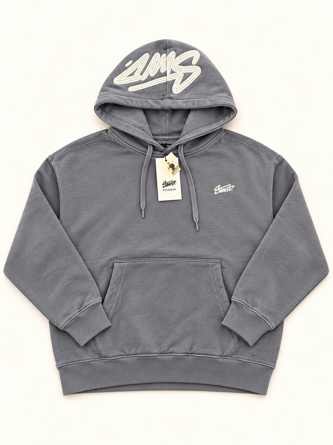 Pull&Bear STWD Grey Embroidered Logo Hoodie