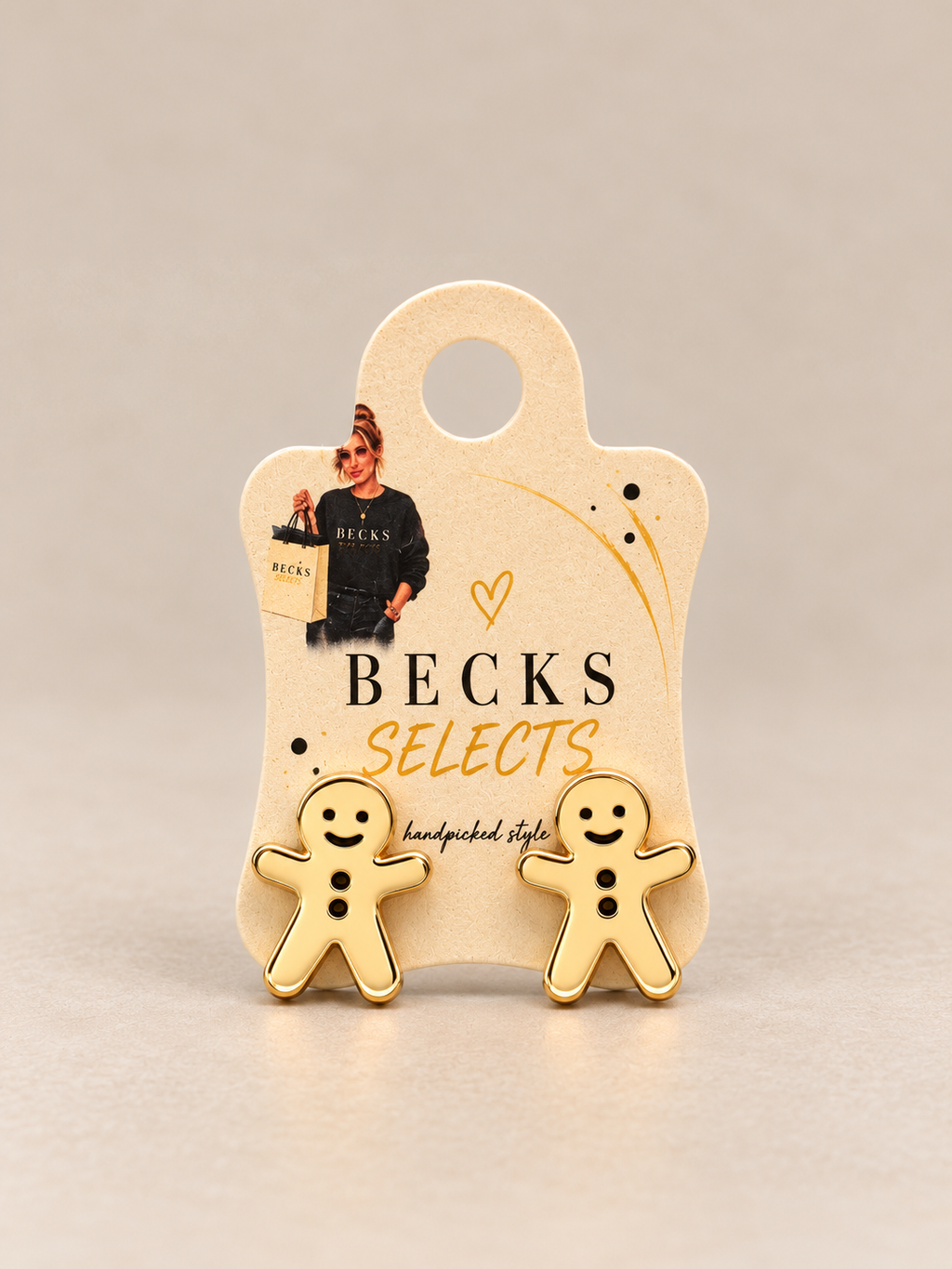 Christmas Gingerbread Man Stud Earrings – Gold & Silver
