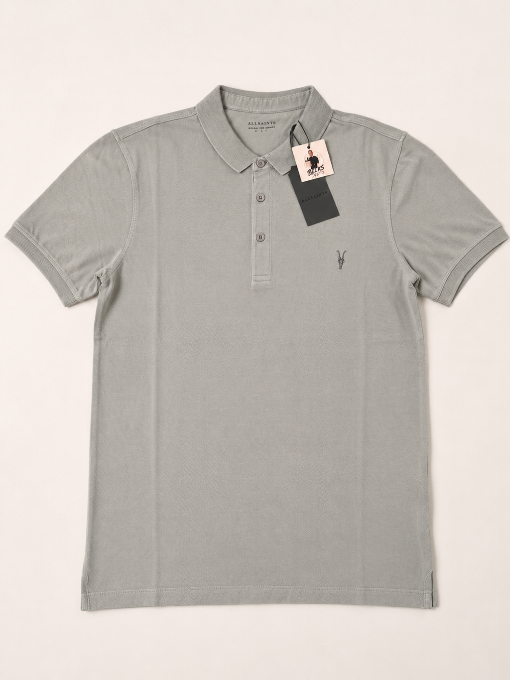 AllSaints Light Grey Polo Shirt – Men’s Medium – BNWT