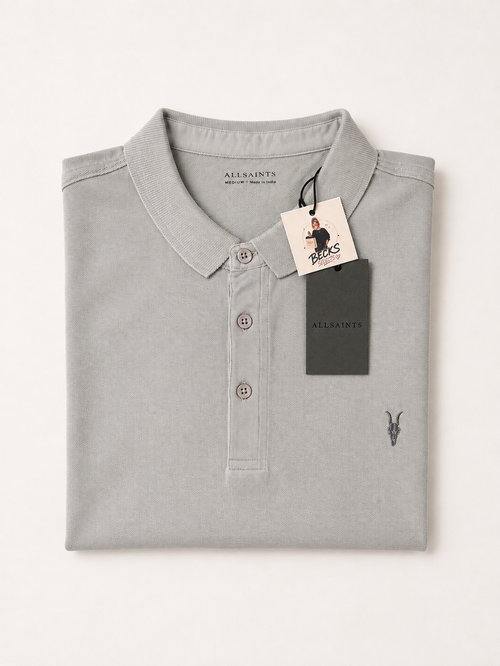 AllSaints Light Grey Polo Shirt – Men’s Medium – BNWT