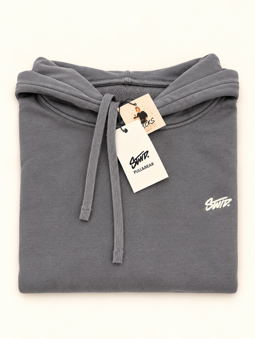 Pull&Bear STWD Grey Embroidered Logo Hoodie