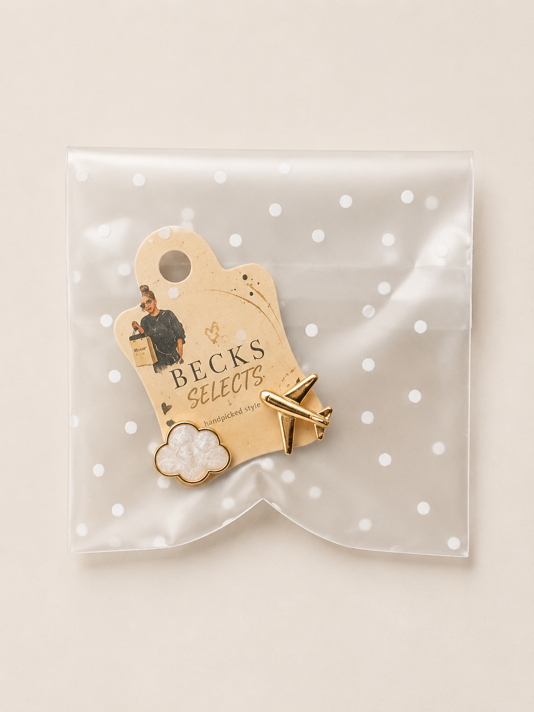 Gold Cloud and Airplane Stud Earrings