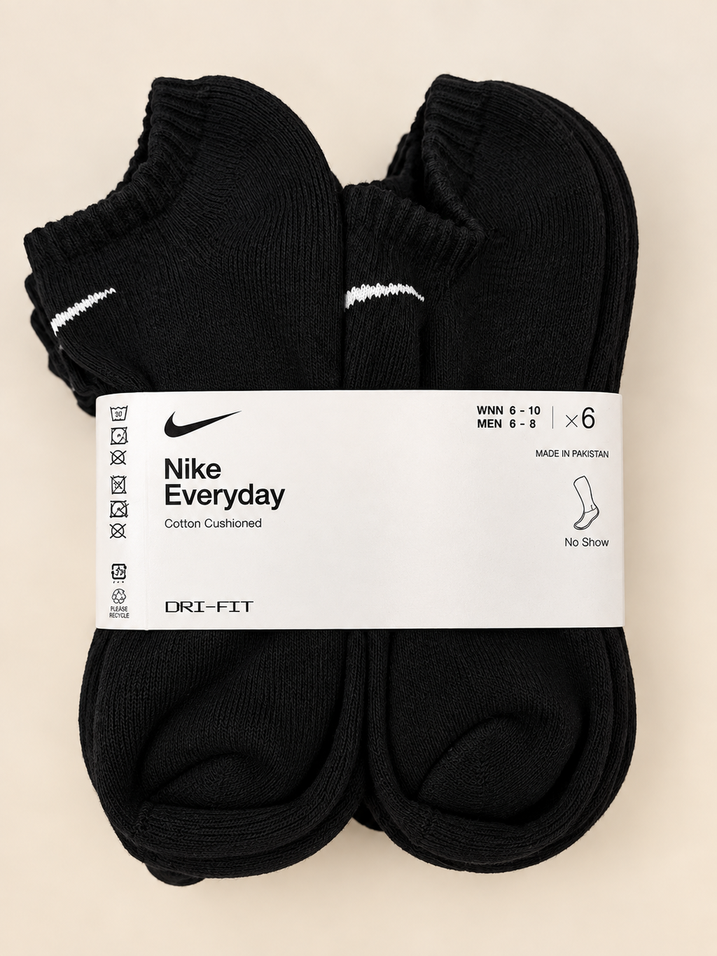 Nike Everyday Cushioned Dri-FIT No-Show Socks – Black – 6 Pack