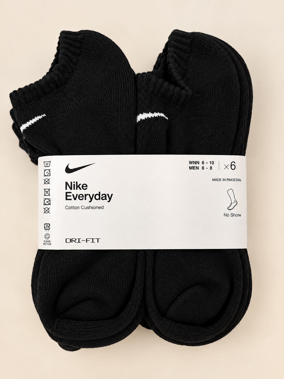 Nike Everyday Cushioned Dri-FIT No-Show Socks – Black – 6 Pack