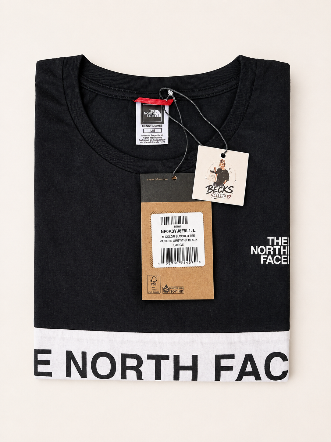 The North Face Colour Block T-Shirt – Black/Grey – Large