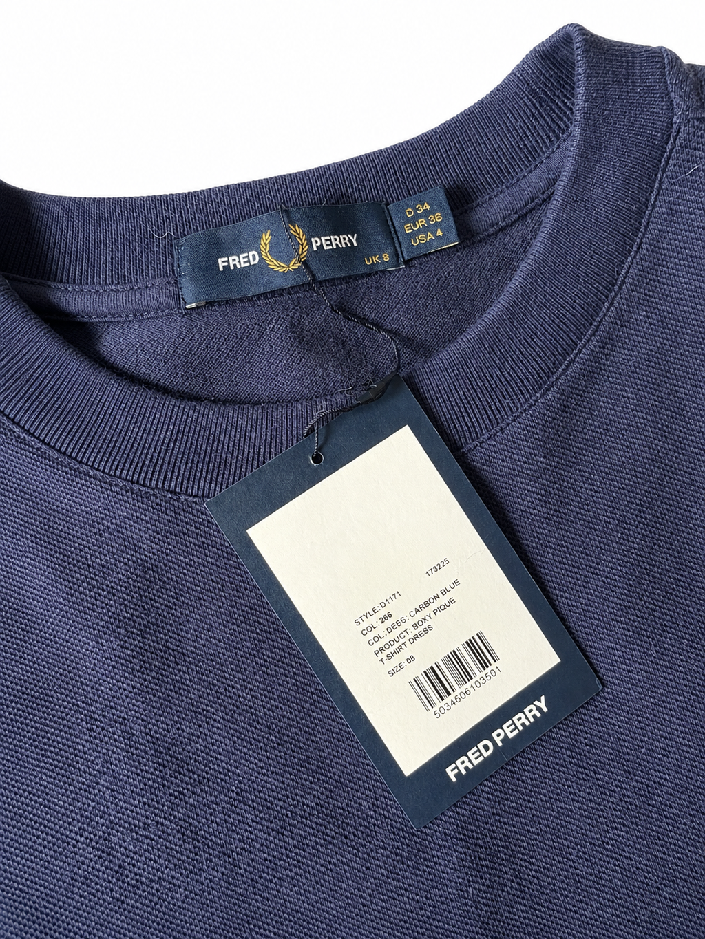 Fred Perry Women’s Piqué Shirt Dress – Carbon Blue – UK 8 – BNWT