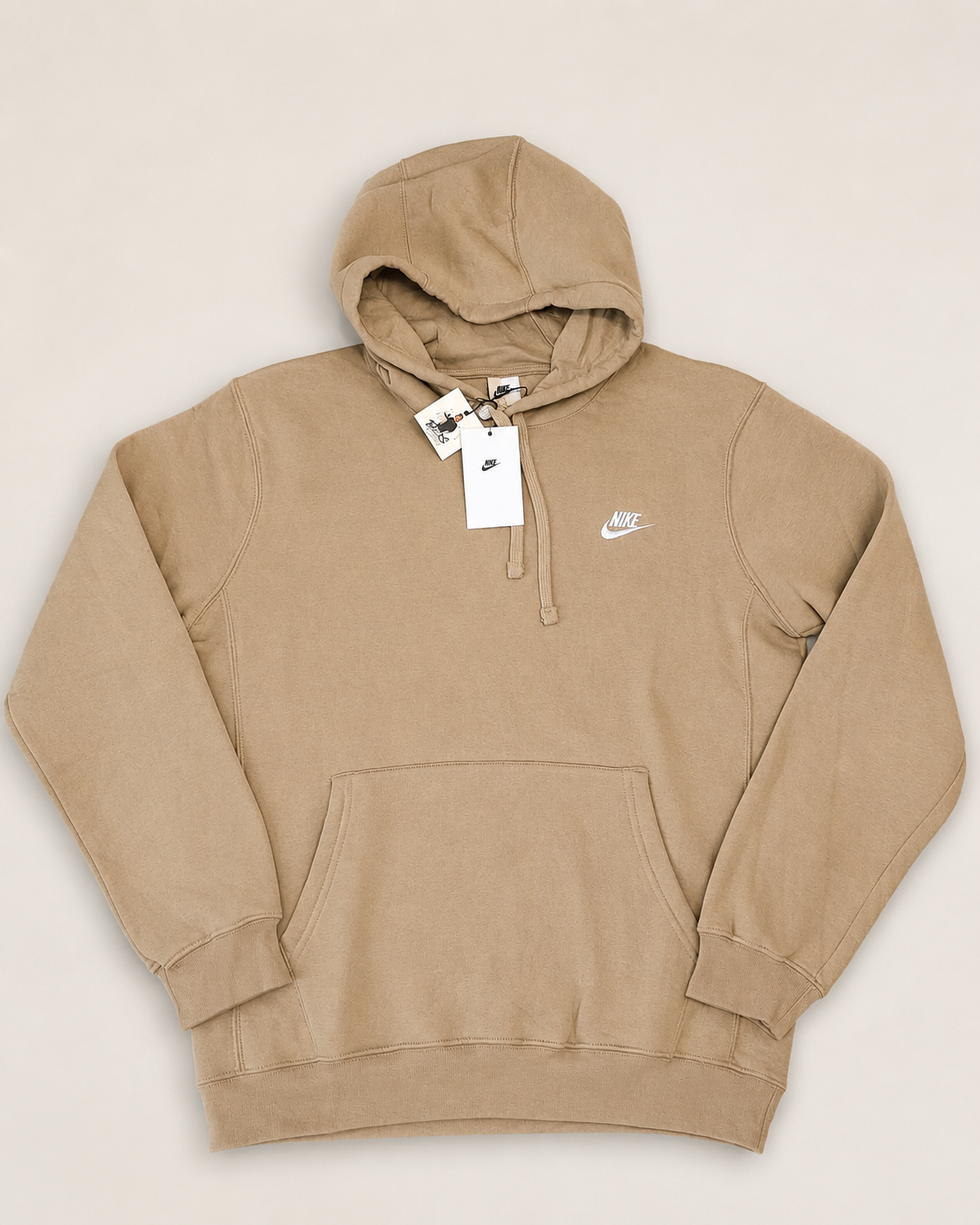 Nike Club Fleece Men’s Pullover Hoodie – Khaki – Cream - Small