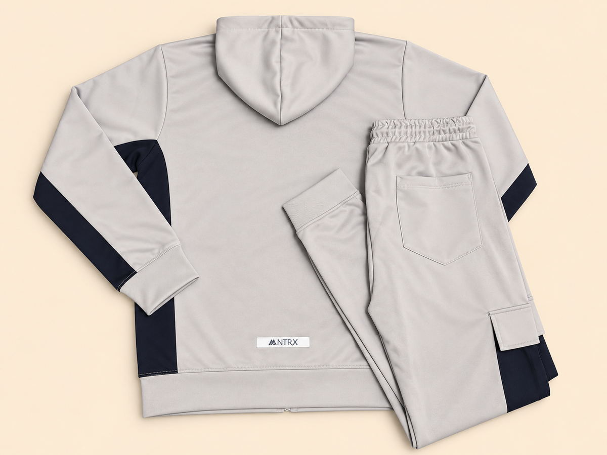 MNTRX Light Grey & Navy Hooded Tracksuit Set