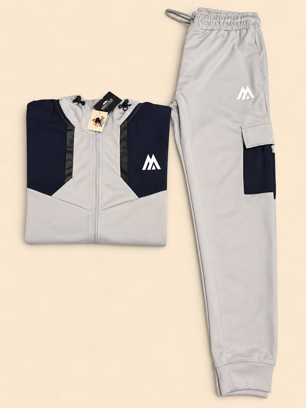 MNTRX Light Grey & Navy Hooded Tracksuit Set