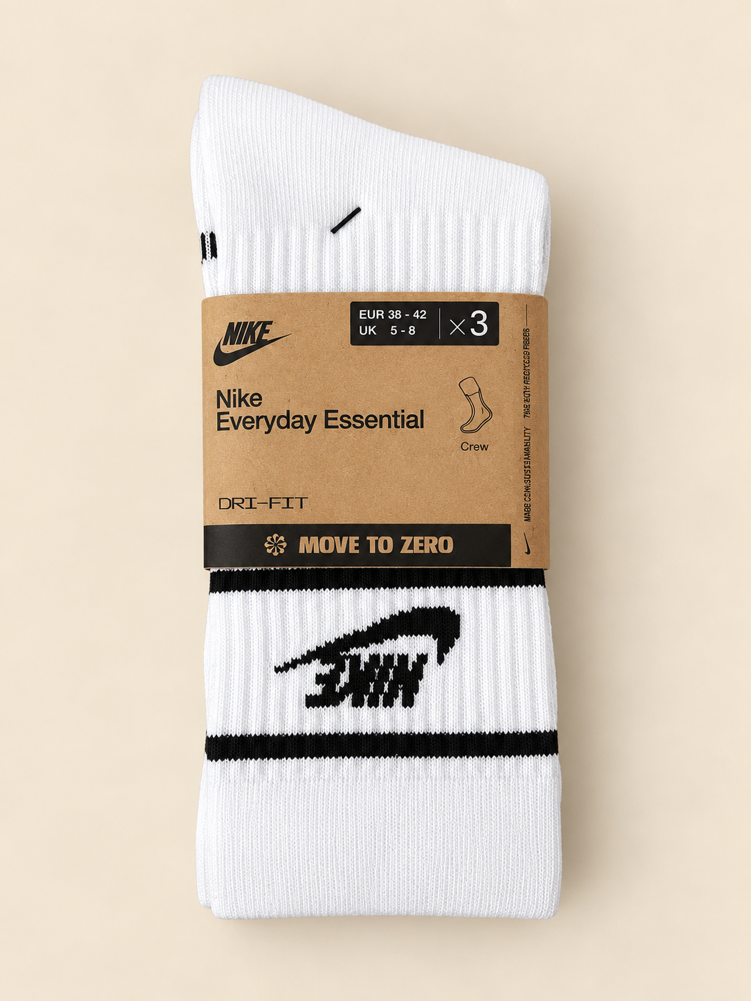 Nike Everyday Essential Dri-FIT Crew Socks – White/Black – 3 Pack